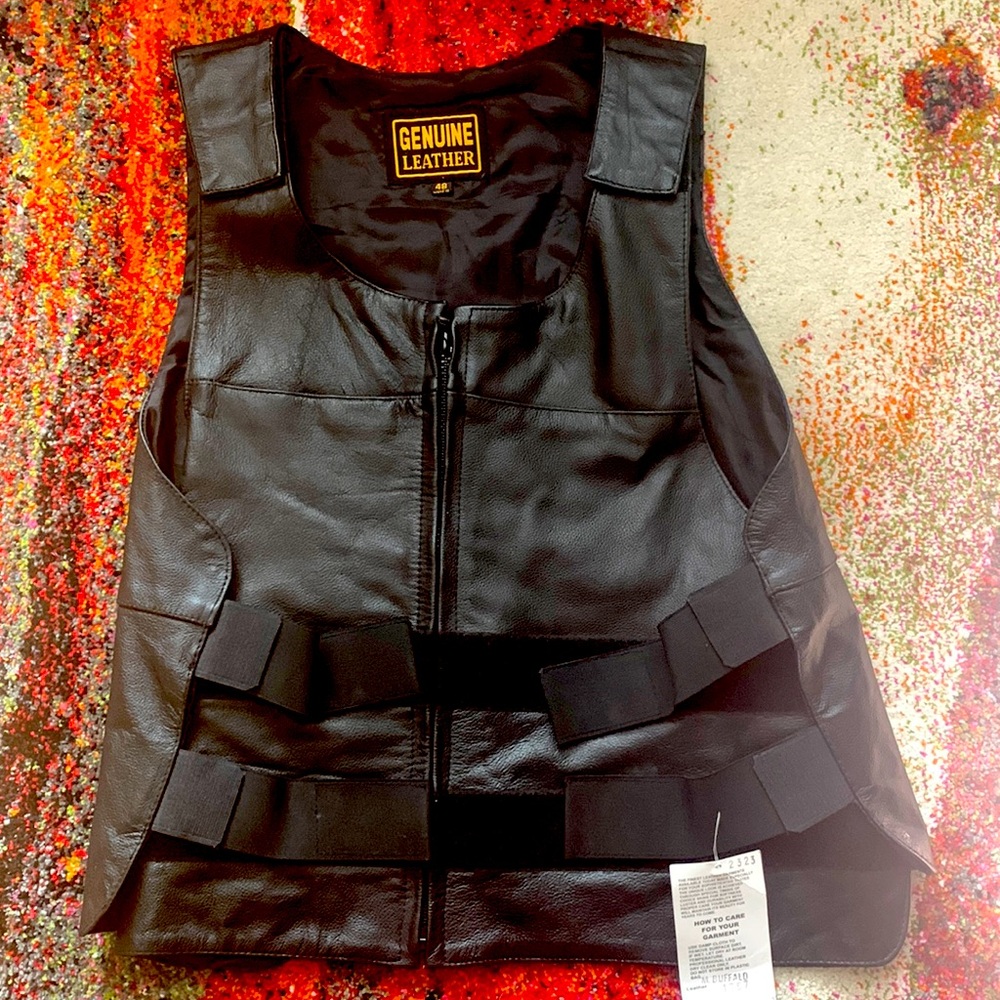 Black genuine leather vest